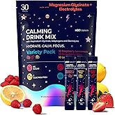 Calm Magnesium Glycinate Powdered Drink Mix with Electrolytes – Sugar Free with Ashwagandha, L-Theanine, Vitamin B6 & GABA – Cortisol Support, Stress Relief, Hydration & Focus - 30 servings (Variety)