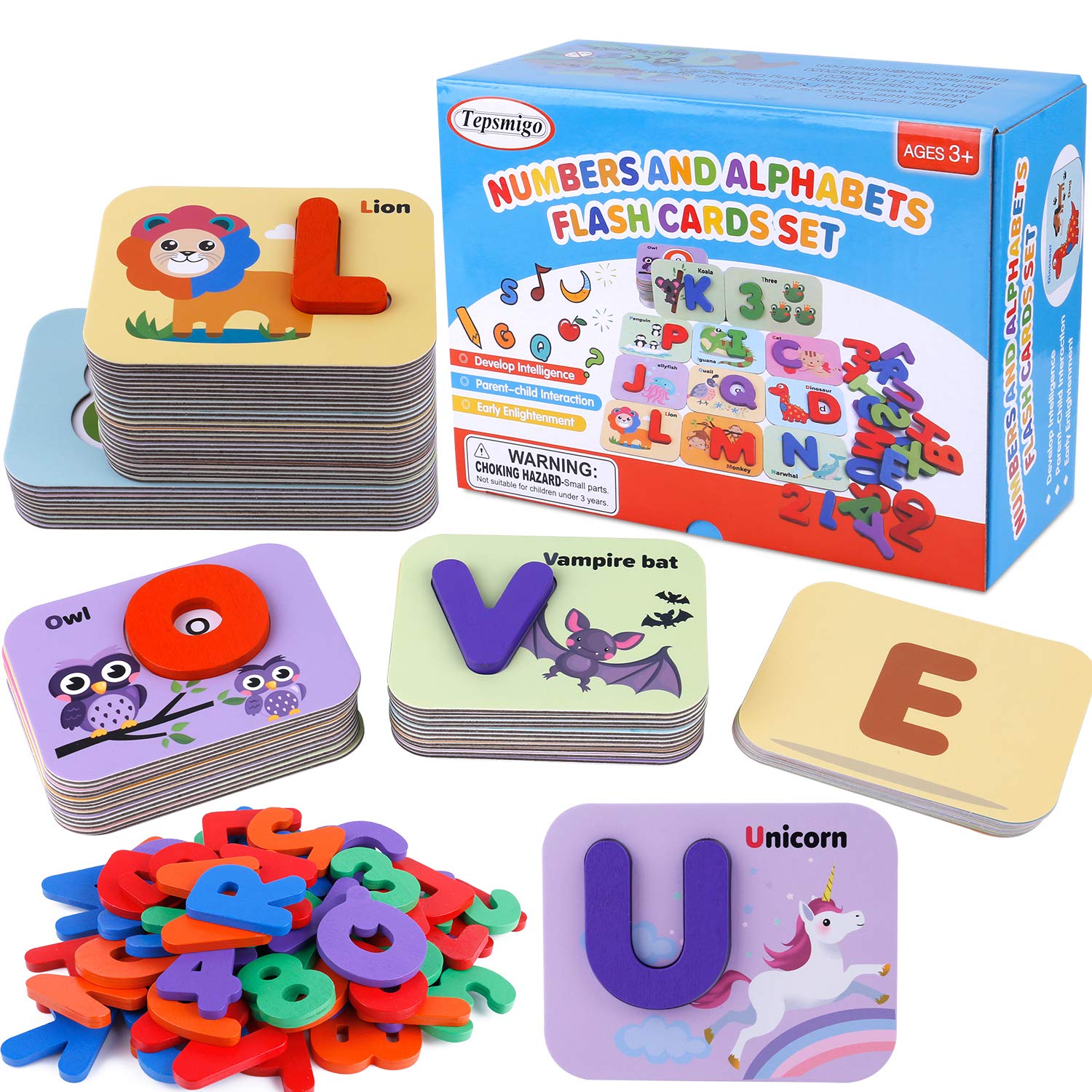 TEPSMIGO Alphabet Flash Cards Games with Wooden Number ABC Letters for