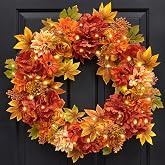 Presentastic 24 Inch Fall Wreaths for Front Door, Autumn Flower Wreath | Handcrafted Faux Floral Leaf Door Wreath with Storage Bag,Fall Decoration for Home Porch Thanksgiving Wall Decor Entryway
