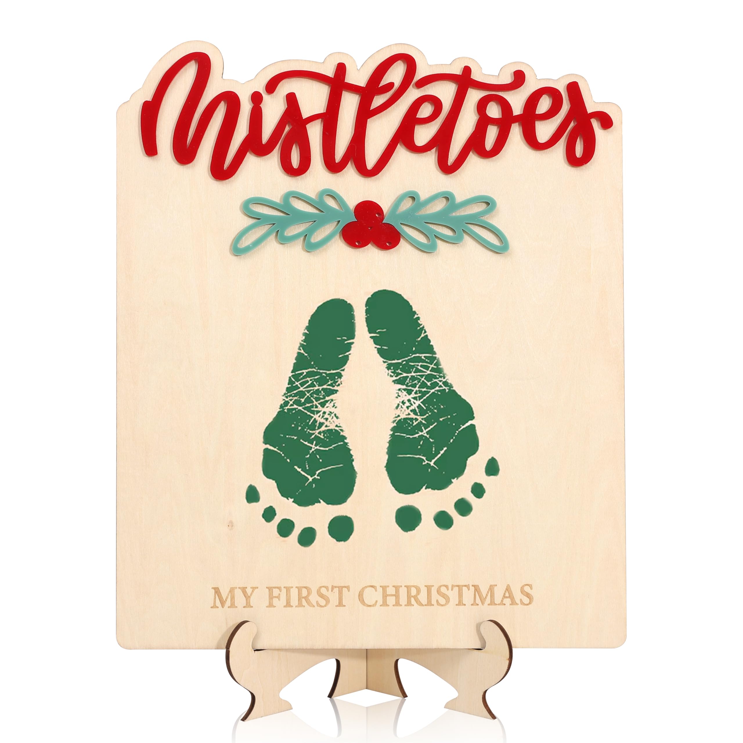 Photo 1 of Baby’S Christmas Footprint Sign - The Cutest Little Mistletoes,Baby Footprint Christmas Sign,First Keepsake for New Parents (red-1)