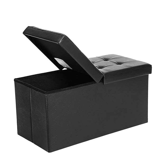 SONGMICS Sitzhocker Faltbare Sitzbank 80 L Sitztruhe belastbar bis 300 kg 76 x 38 x 38 cm Schwarz LSF45BK