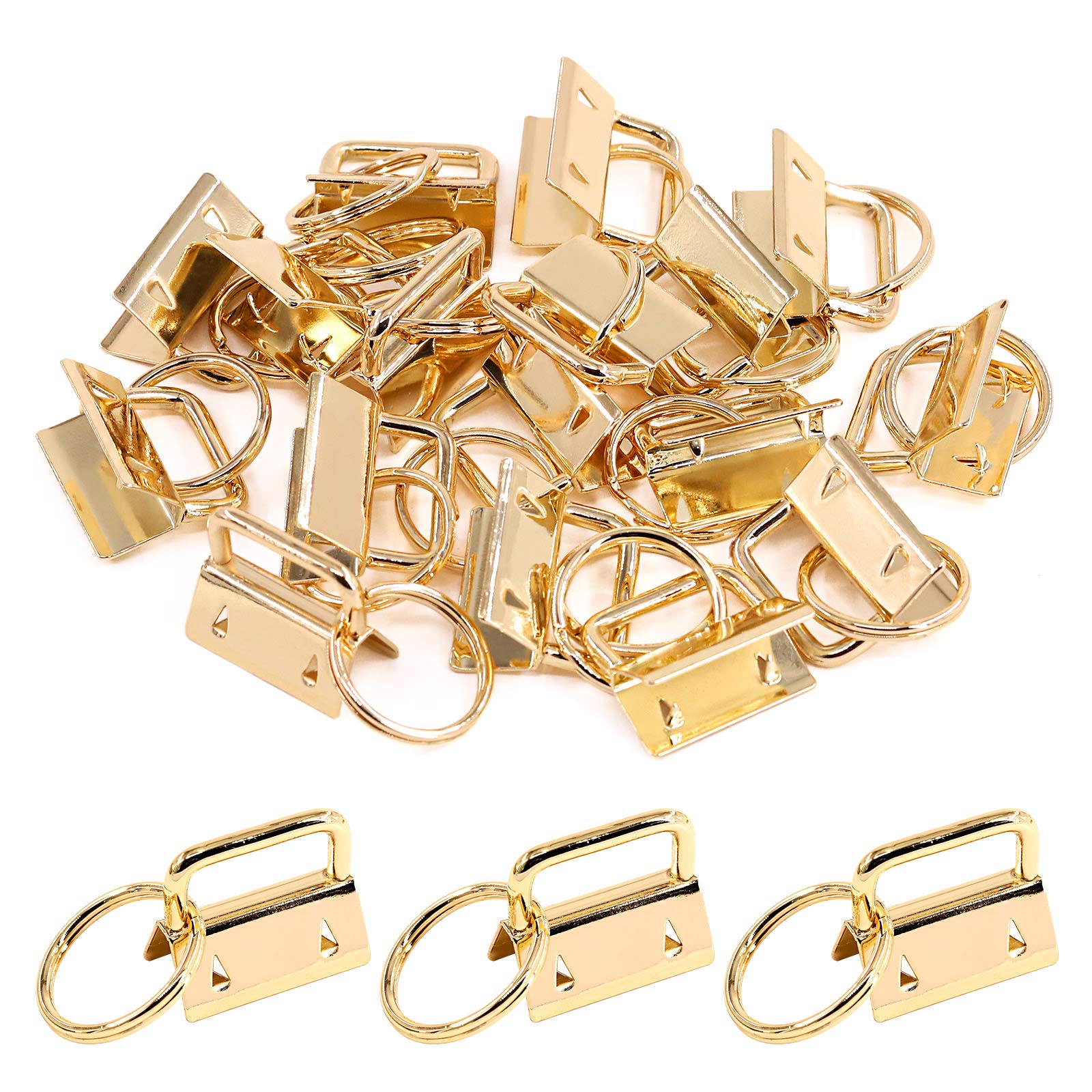 Swpeet 20Pcs Gold 1 Inch Key Fob Hardware with Key Rings Sets, Perfect for Bag Wristlets with Fabric/Ribbon/Webbing/Embossed and Other Hand Craft - 25mm
