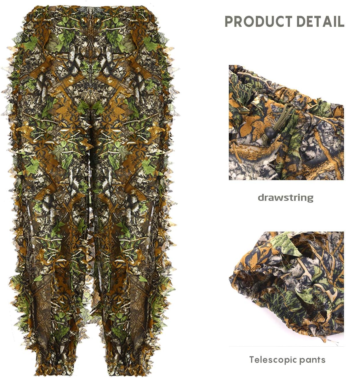 Ghillie Suit Kids Adult 3D Leafy Hooded Camouflage Clothing Outdoor Woodland Hunting Suit Sniper Costume Camo Outfit for Jungle Hunting, Military Game, Wildlife Photography, Halloween : Sports & Outdoors