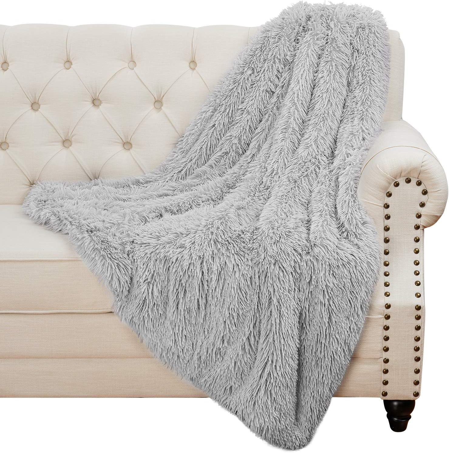 Homore Soft Fluffy Blanket Fuzzy Sherpa Plush Cozy Faux Fur Throw Blankets for Bed Couch Sofa Chair Decorative, 50''x60'' Light Grey: Kitchen & Dining