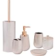 SURUI Set 6 Accessori Bagno In Ceramica Rosso – Dispenser Lozione, Portasapone, Portaspazzolino, Scopino E Bicchiere