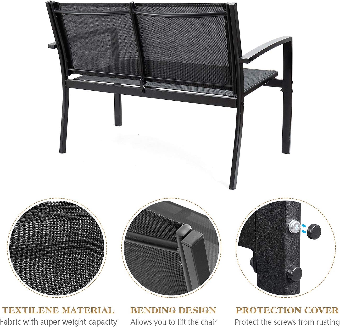 Flamaker 4 Pieces Patio Furniture Outdoor furniture Outdoor Patio Furniture Set Textilene Bistro Set Modern Conversation Set Black Bistro Set with Loveseat Tea Table for Home, Lawn and Balcony (Black): Garden & Outdoor