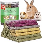 52Pcs Rabbit Chew Sticks, Guinea Pig Toys, Natural Timothy Teeth Stick | Rabbit Bunny Chew Sticks Toys for Teeth Mixing Flowers, Roses, Calendula and Forget Me Not, Small Animals Treats