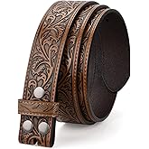 TRIWORKS Western Belt Strap for Men without Buckle 1.5" Wide Floral Engraved Embossed Leather Belt Strap