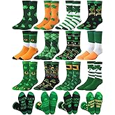 Eurzom 12 Pairs Funny Men's St. Patrick's Day Crew Socks Bulk Novelty Green Shamrock Cotton Dress Socks for Irish Parade Costume Gifts Men Shoe Size 7-12