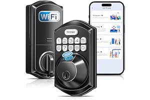 TEEHO TE012W WiFi Smart Lock, Fingerprint Door Lock with Built-in Wi-Fi, Keyless Entry Keypad Smart Deadbolt, App Remote Control, Alexa Compatible, IP55 Waterproof for Front Door – Matte Black