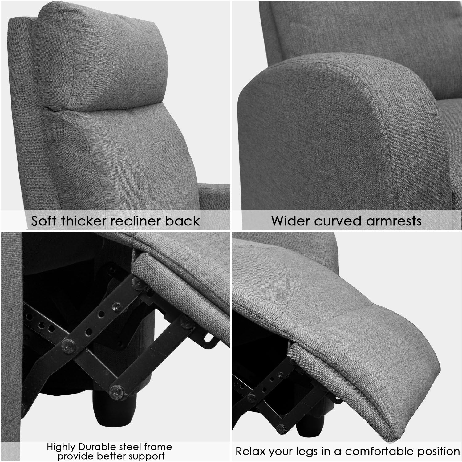 JUMMICO Fabric Recliner Chair Adjustable Home Theater Single Massage Recliner Sofa Furniture with Thick Seat Cushion and Backrest Modern Living Room Recliners (Grey): Furniture & Decor