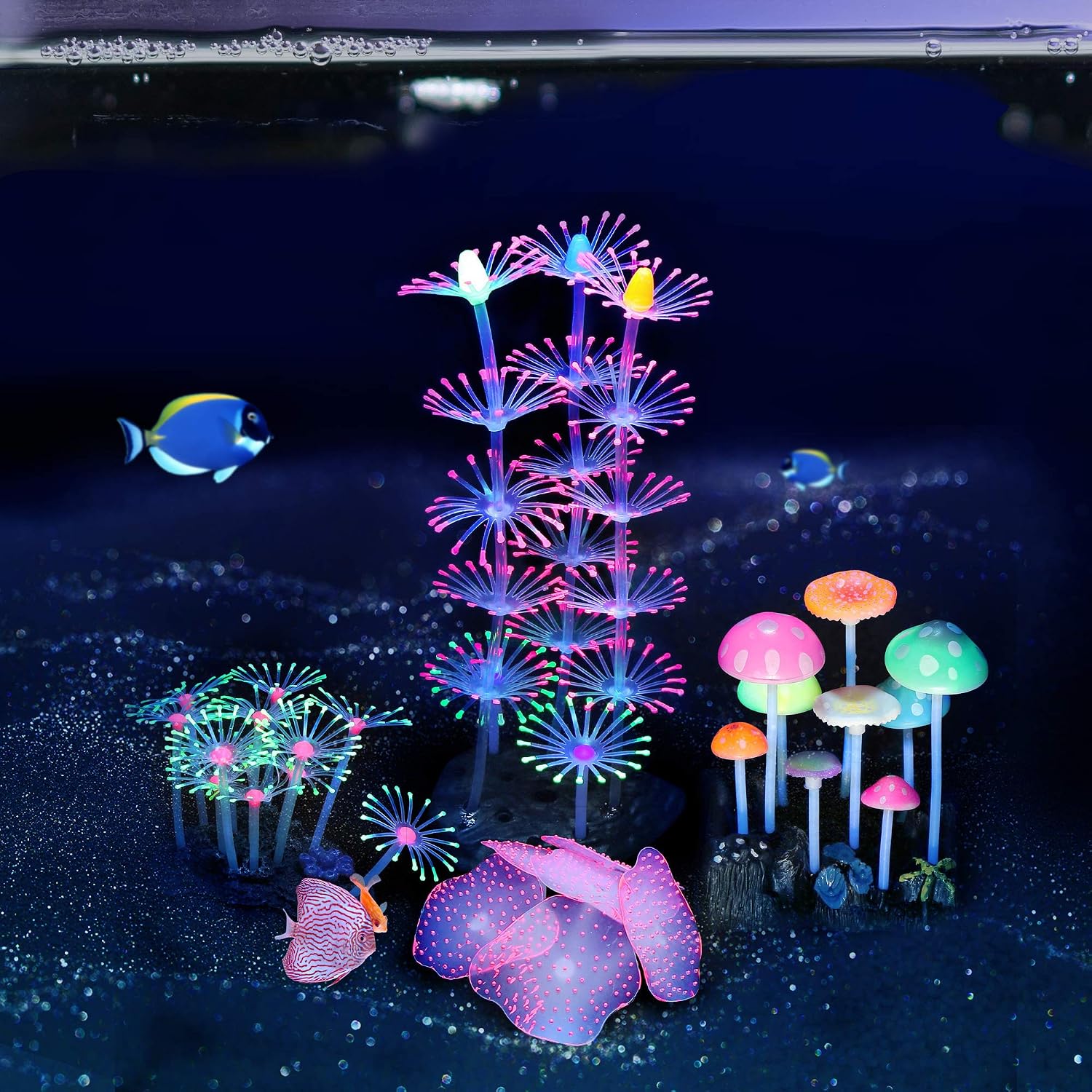 4 Pack Glow Fish Tank Decoration Glowing Effect Coral Reef Aquarium Decoration Accessories Glow Silicone Mushroom Sea Anemone Simulation Fish Tank Plant for Fish Tank Aquarium Landscape - Image 3