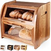 Arise Acacia Wooden Bread Box for Kitchen Countertop, Extra Large 2-Shelf | Bread Storage Container with Clear Windows &amp; Air Vents, Bread Bin &amp; Keeper, Keeps Bagels, Rolls &amp; Buns Fresh, Self Assembly
