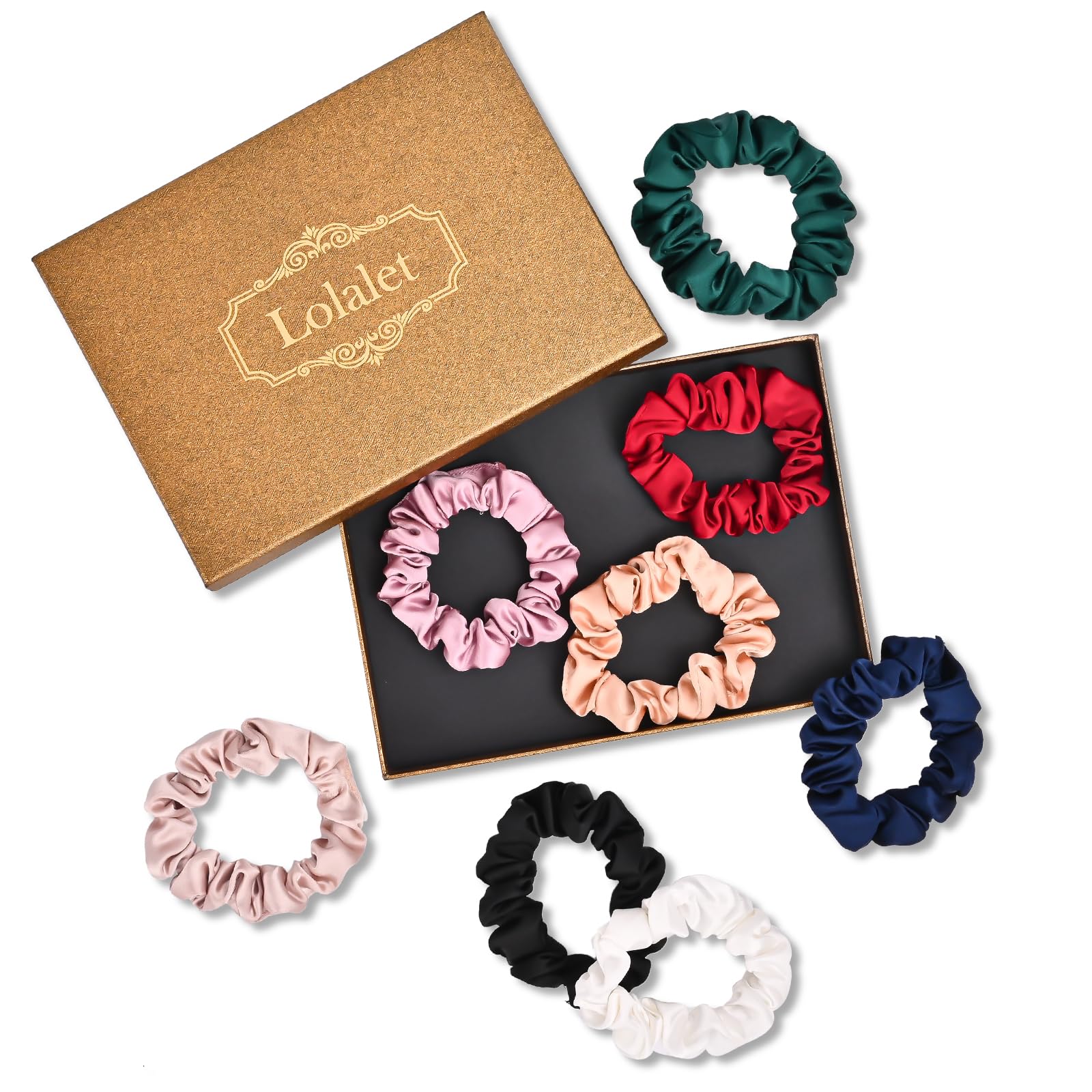 Lolalet Hair Scrunchies Satin Scrunchies for Women, Soft Hair Ties Scrunchy Cute Ponytail Holder Hair Accessories with Elastic Hair Bands for Girls Thick Thin Curly Hair -8 Pack, Style D