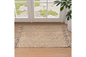 Collive Small Bathroom Rug, 2' x 3' Hand-Woven Low Profile Front Entryway Rug, Tan Cotton Reversible Washable Kitchen Mat Modern Farmhouse Carpet for Foyer Bedroom Back Door Decor