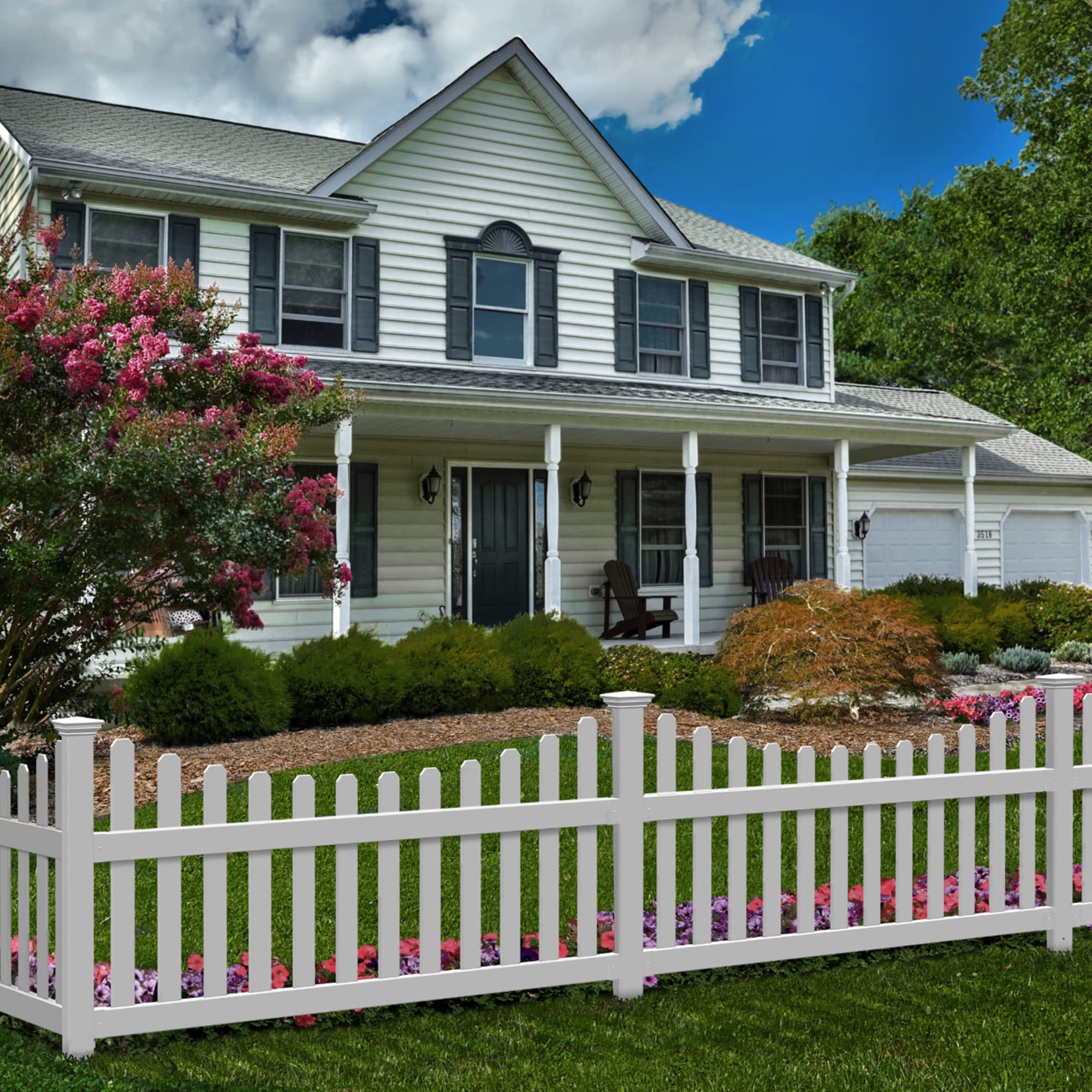 Photo 1 of 3.5ft H x 6ft W (1 Panel + 1 Post) No Dig WamBam All American Fence Kit, White Vinyl Picket Fence, Easy Install Outdoor Fence for Backyard or Patio, DIY Decorative Fencing, ZP19041