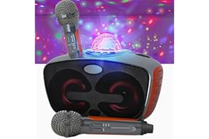 Bluetooth Karaoke Machine with 2 Wireless Microphones,SINWE Portable PA Speaker System with Disco Ball and Party Lights,for Adults and Kids,Wedding, Church, Picnic, Outdoor/Indoor [Orange]