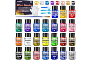 FANSARRICHE Mica Powder for Epoxy Resin, 32 Colors X 5g Mica Pigment Powder Metallic Colors Shimmer Glitter Powder, for Soap Making,Bath Bomb, Candle Making, Art Crafts, Resin Dye, Nails, Slime
