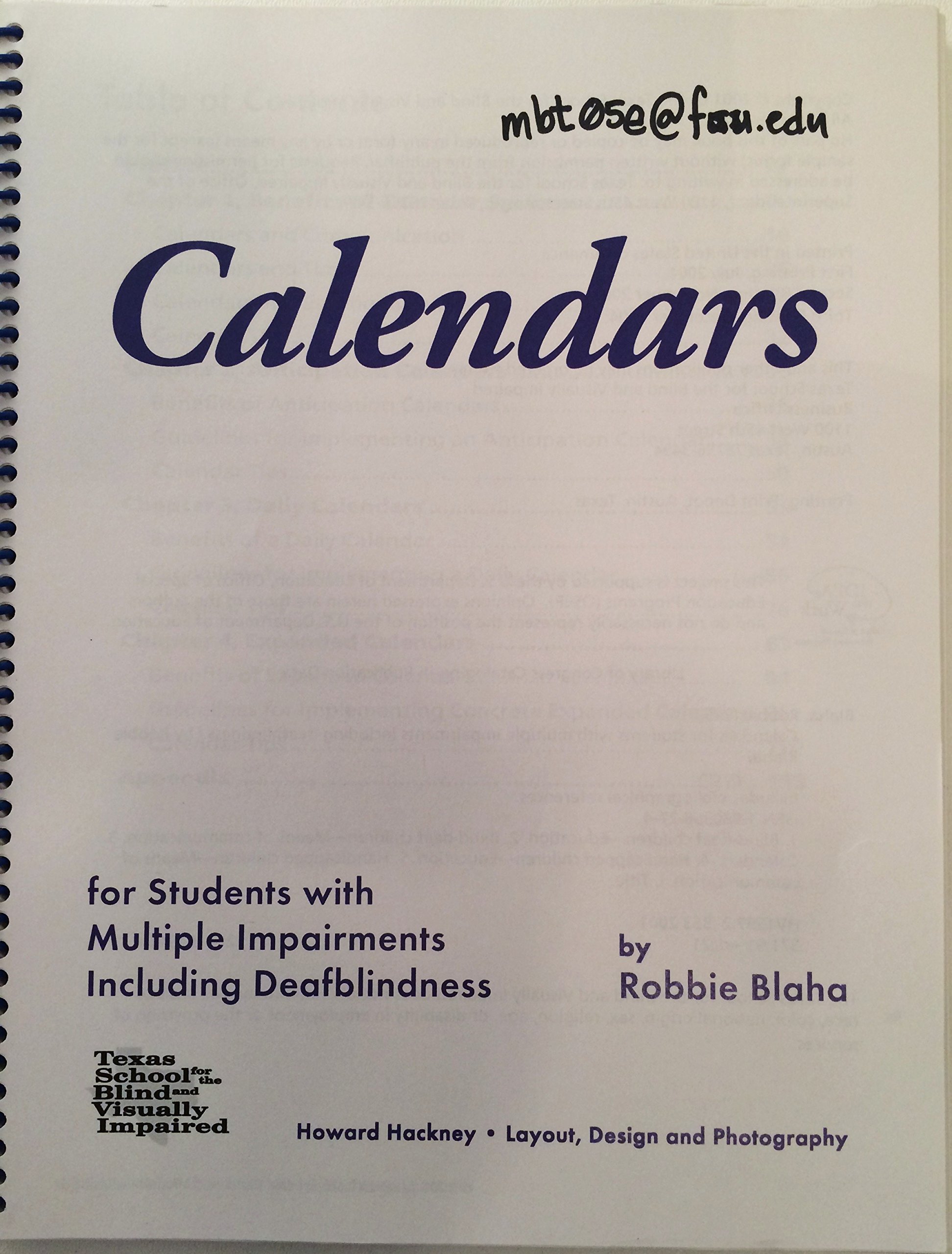 Calendars for students with multiple impairments including deafblindness