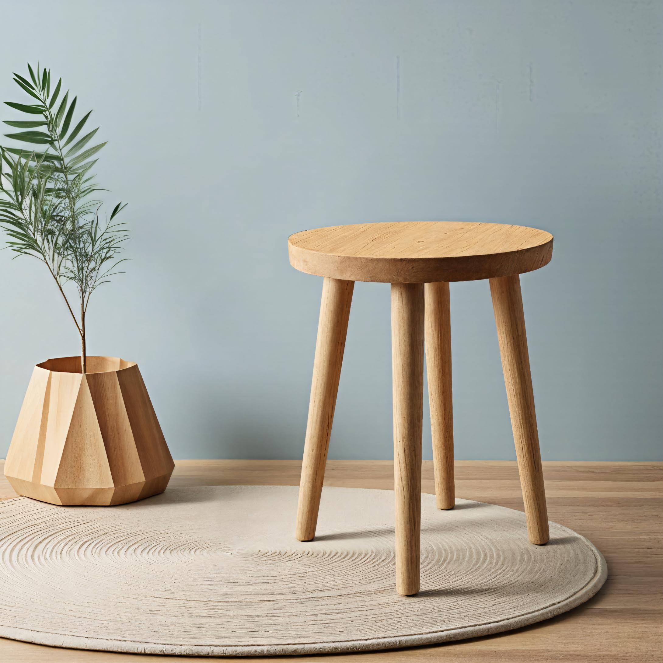 Pinyunxuan 木製 スツール 椅子木製円形 ダイニングチェア かわいい スツール 洗面所 天然木材ミニテーブ 植木鉢棚 食卓用の椅子と家具、組み立てが簡単、玄関用の脚凳、キッチン、リビング、来客用 食事用30 × 30 × 43 cm耐荷重100kg原木色