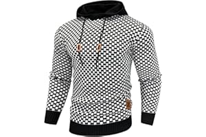 Zaitun Mens Hooded Sweatshirt Long Sleeve Solid Knitted Hoodie Pullover Sweater