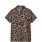 WDIRARA Men's Leopard Print Short Sleeve Shirt Button Down Collared Neck Casual Shirts
