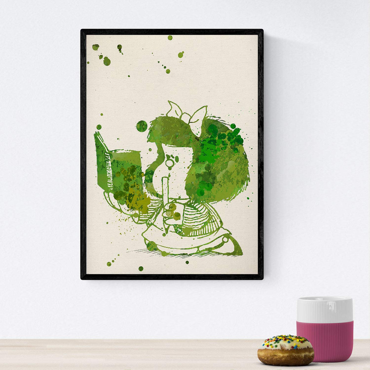 Nacnic Posters Mafalda green. Mafalda color posters for children, Illustrator designs Quino. A4 size