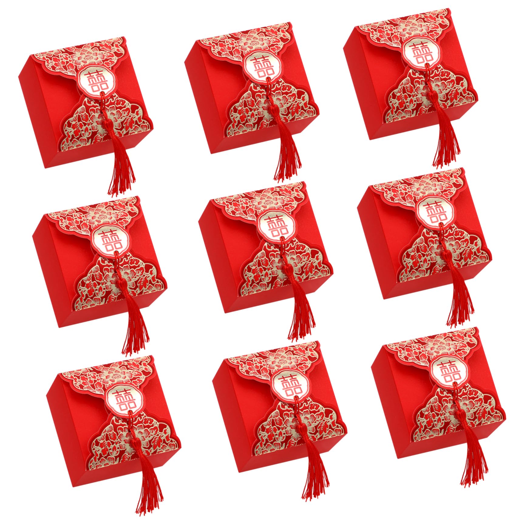 Amosfun 20pcs Chinese Wedding Candy Box Red Favors Treat Boxes with Tassel Sweets Wrapping Pouch for Wedding Engagement Party Supplies M