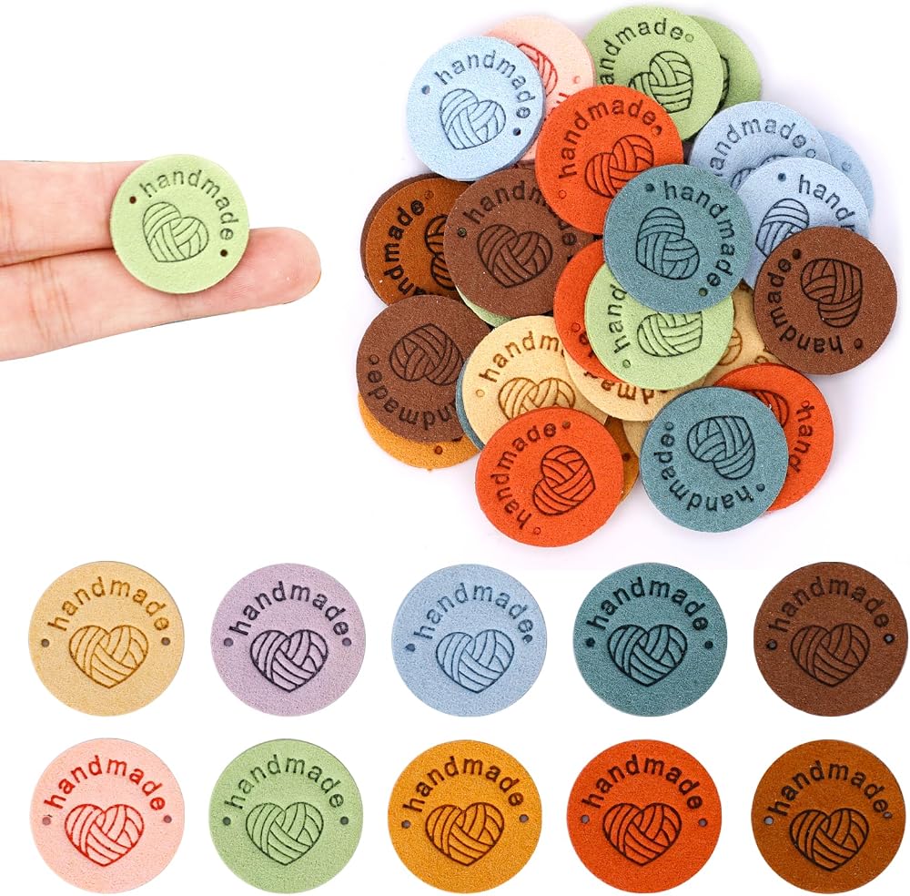 Mozeat Lens 50 Pcs Handmade PU Leather Tags for DIY Knitting & Sewing