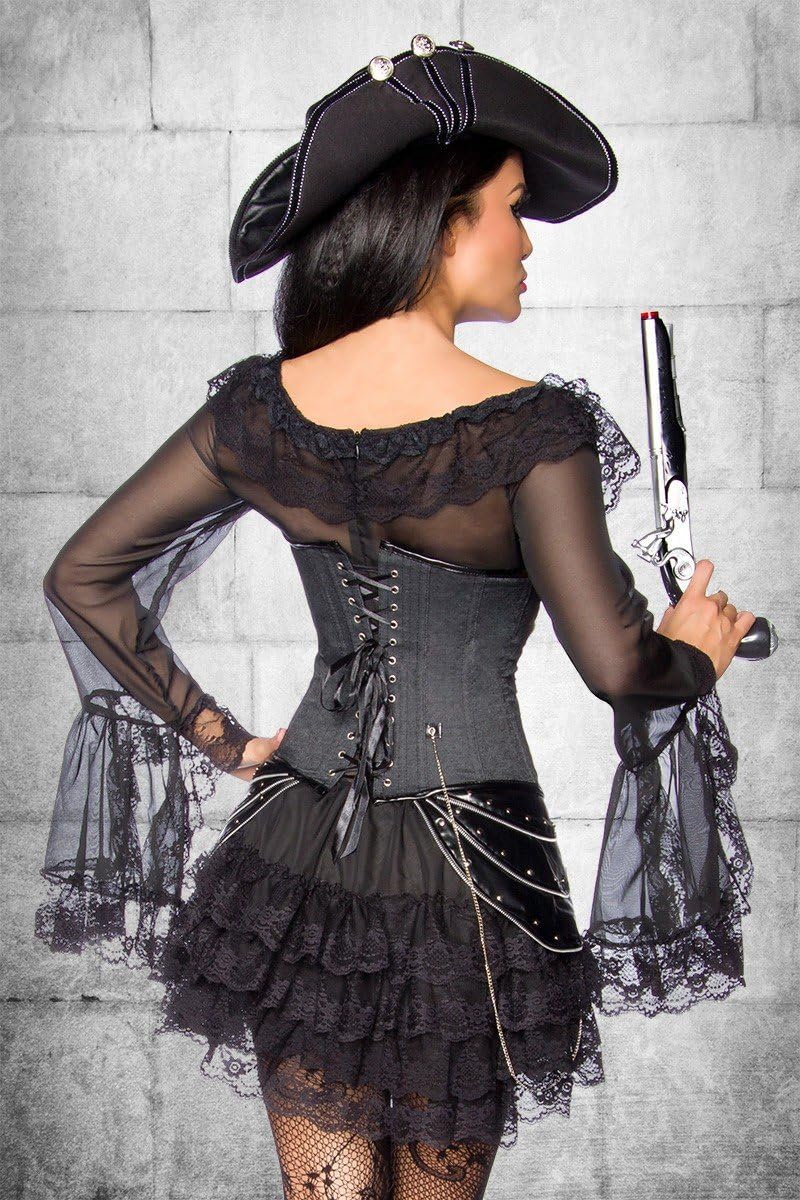 Atixo [number Pirate Dress Long Blouse Size M, Plain-Coloured, black, M - Image 4