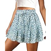 COOUFE Mini Skirts for Women 2025 Casual Boho Floral Skorts Layered Hem A-Line Tennis Chiffon Shorts