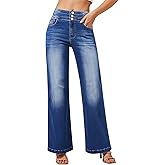 roswear Women's Wide Leg High Waisted Jeans Stretchy Trendy Denim Jeans