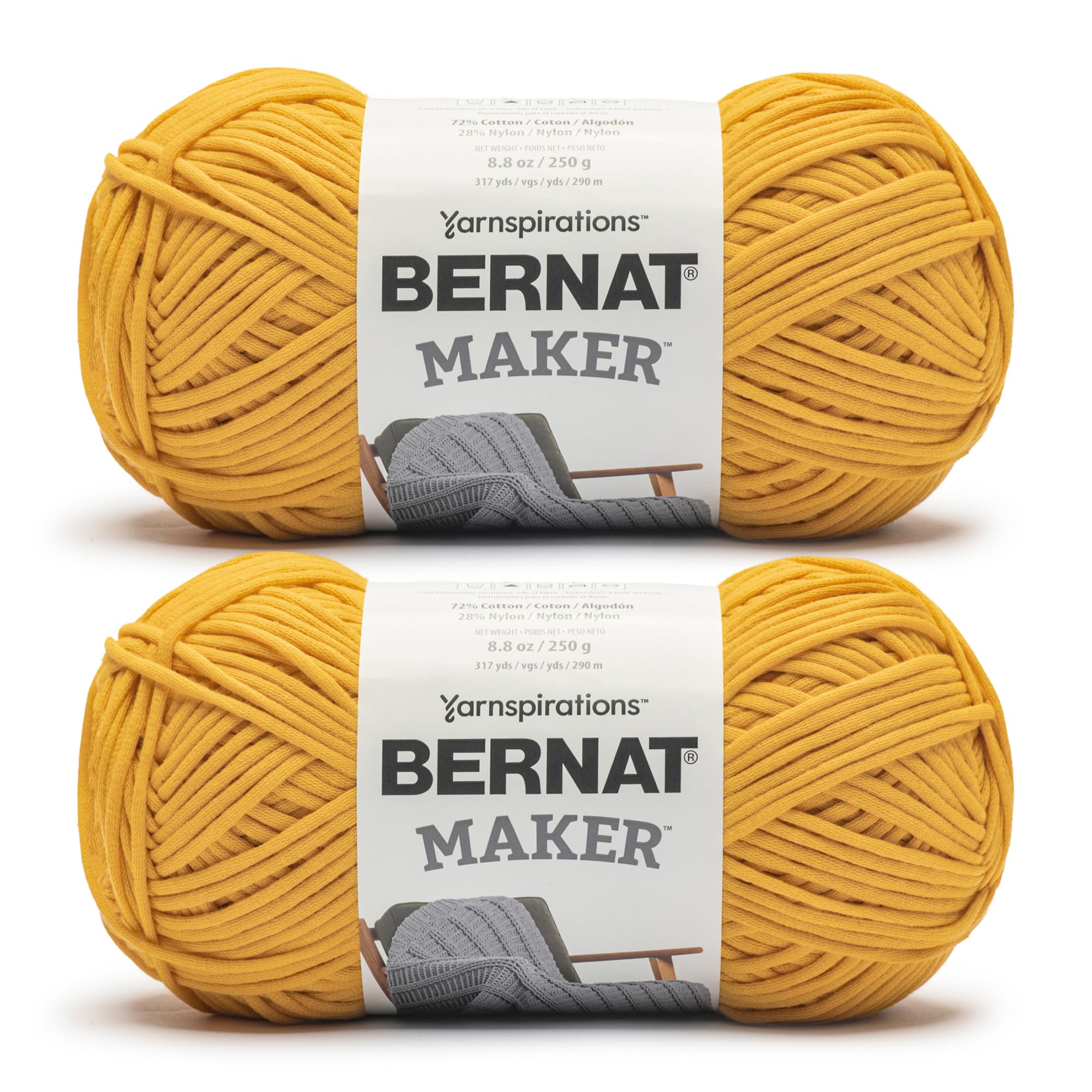 Bernat Maker Saffron Yarn - 2 Pack of 250g/8.8oz - 72% Cotton 28% Nylon - #5 Bulky - 290m/317Yards - for Knitting, Crochet and Amigurumi