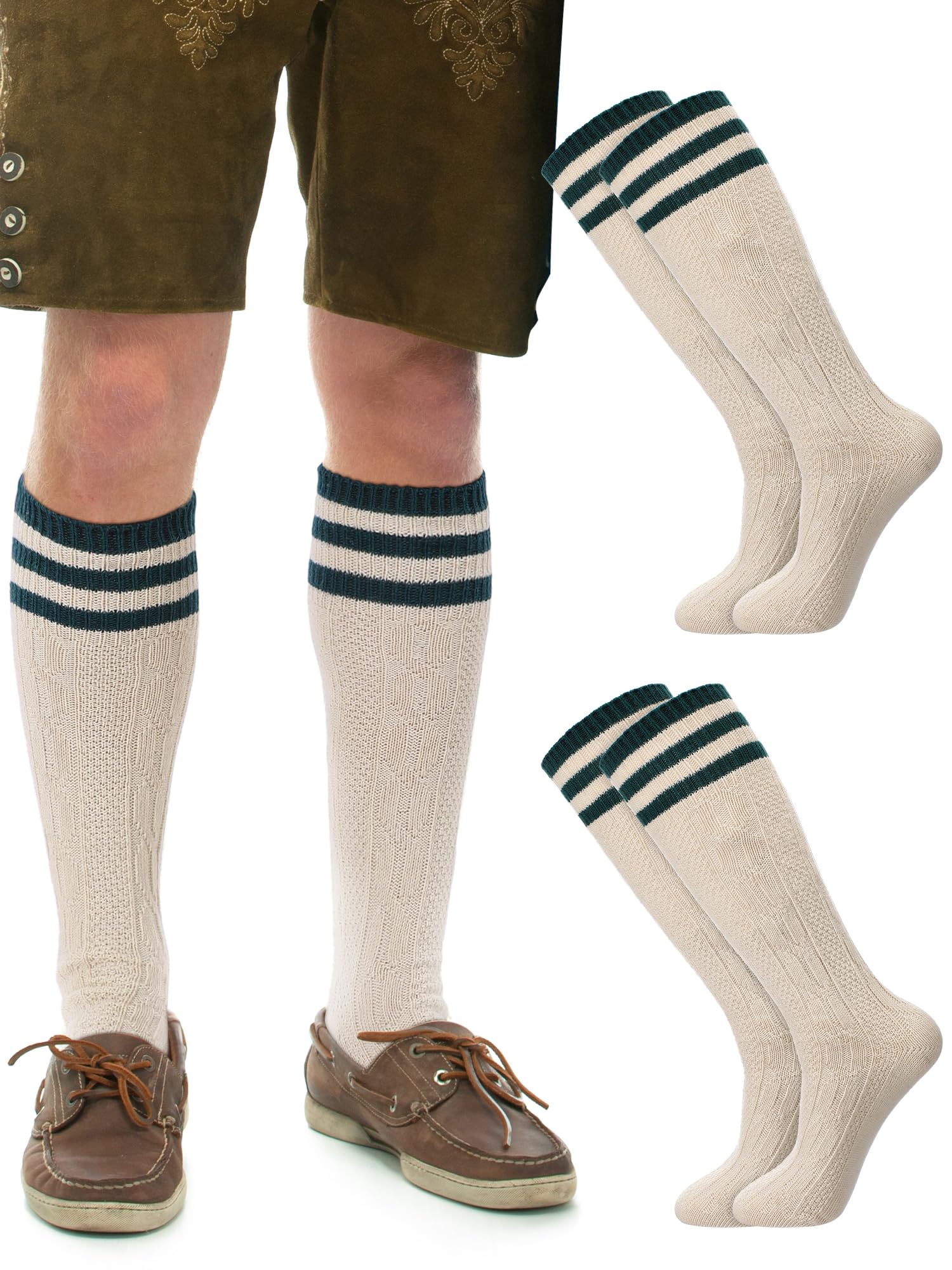 Photo 1 of 2 Pairs Lederhosen Socks German Oktoberfest Bavarian Lederhosen Socks for Men, Size 10-13(Stripe Style)