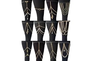 Tornito 12Pcs Thigh Chains Snake Heart Pearl CZ Leg Chain Boho Layered Body Chain Summer Beach Party Body Jewelry for Women Silver Gold Tone