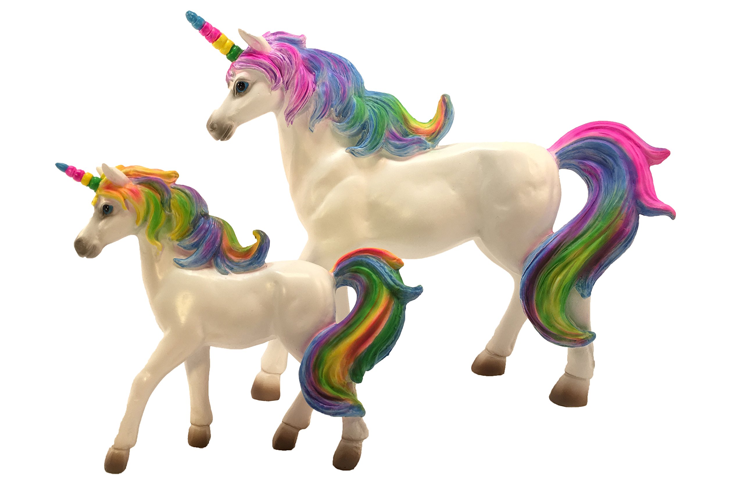 GlitZGlam Rainbow Unicorn Set: Mother Unicorn (Alana) and Daughter Unicorn (Penelope) Miniatures Unicorn Figurines for your fairy garden