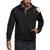 Herberton Men's Thermal Fleece-Lined Sweatshirt Textured Heavyweight Elbow Patches Pullover with Pocket (S-2XL)