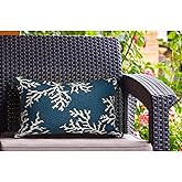 Liora Manne Marina Indoor/Outdoor Power Loomed Easy Care Pillow - Transitional Border Coastal Beach Accent (Coral Edge Navy) 