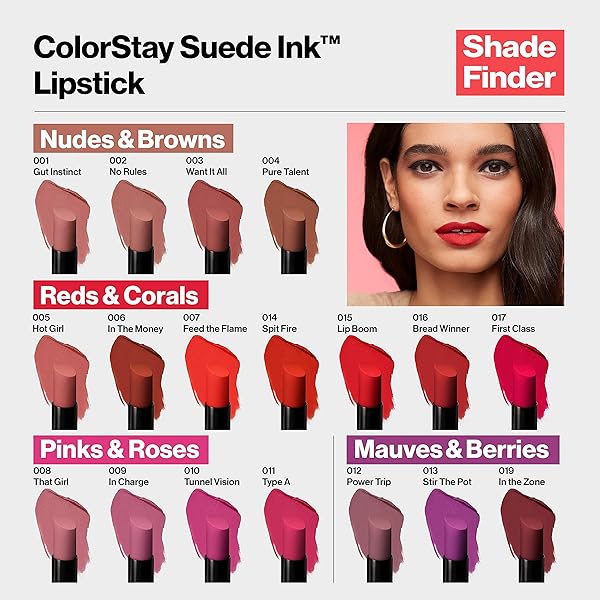 REVLON LIPSTICK, COLORSTAY SUEDE INK, BUILT-IN PRIMER, INFUSED WITH VITAMIN E, WATERPROOF, SMUDGE-PROOF, MATTE COLOR, 004 PURE TALENT, 0.09 OZ.