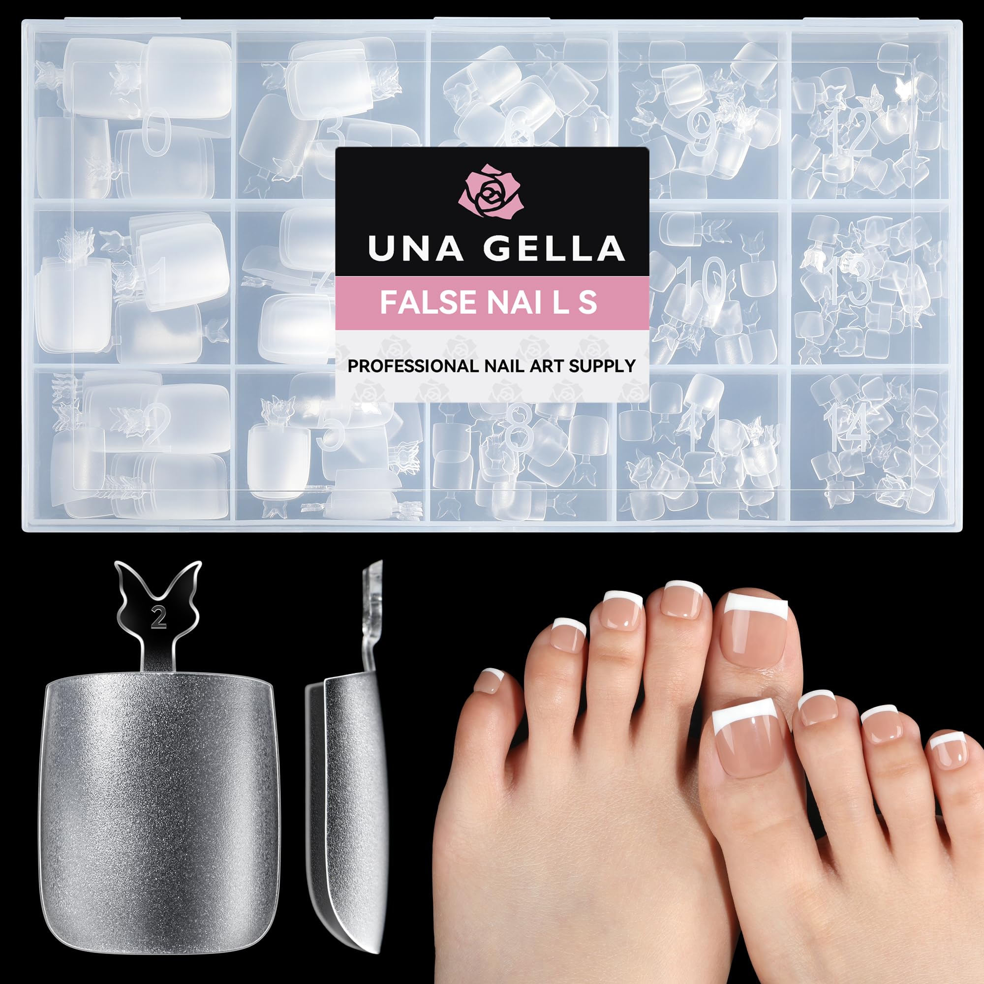 Photo 1 of UNA GELLA Square Toe Nail Tips Big Long 312Pcs 15Sizes, Full Cover Soft Gel Toe Nail Tip Pre-Etched Fake Acrylic Toe Nail Press Ons for Big Toe Nail Extensions Pedicure Home DIY Nail Salon Soak Off