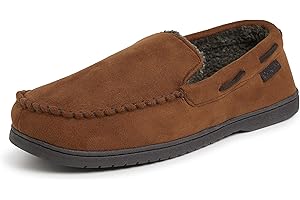 Dearfoams mens Keaton Memory Foam Indoor Outdoor Moccasin With Wide Widths Slipper