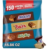 SNICKERS, TWIX, &amp; MILKY WAY Minis Chocolate Candy Bars Variety Pack, 150 Ct Bulk Bag