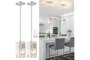 YSHomeStunn 5" Nickel 2Pack Pendant Lights Kitchen Island Crystal Pendants Light Fixture Bedroom Mid Century Modern Pendants 