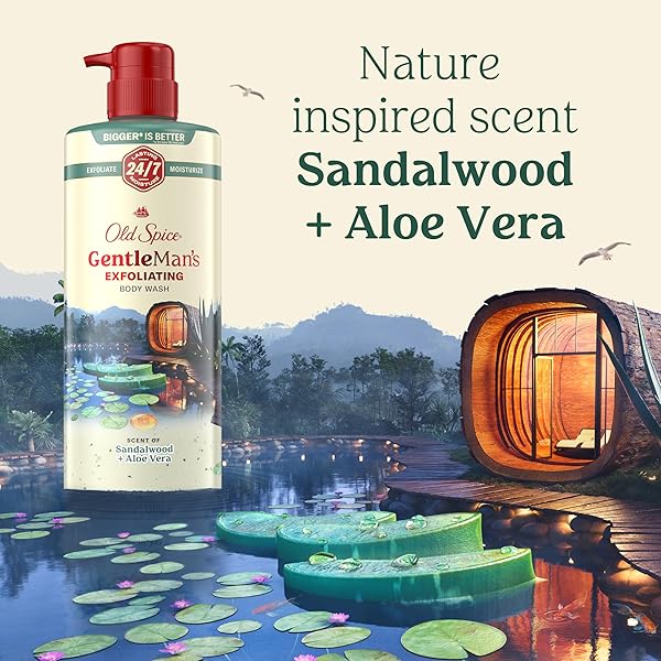 OLD SPICE GENTLEMAN’S EXFOLIATING & MOISTURIZING BODY WASH FOR MEN, 24/7 SHOWER FRESH WITH LONG LASTING SCENT, RENEWING VITAMIN B3 BLEND, SANDALWOOD + ALOE VERA SCENT, 26 OZ