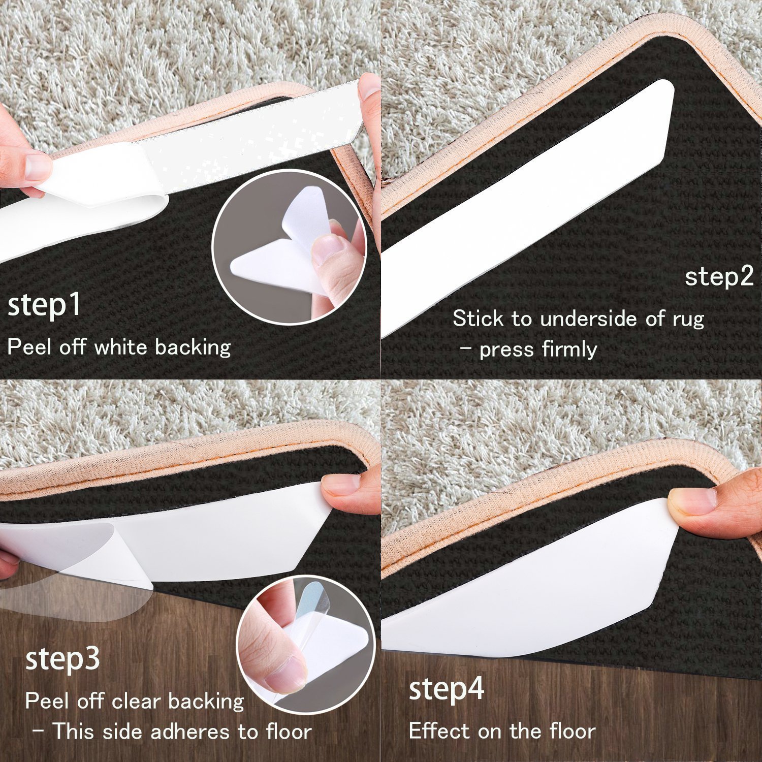 Rug Grippers Gripper - Anti Curling Rug Gripper Anti Slip Straight Carpet Gripper for Corners and Edges - Anti Slip Rug Pad for Rugs - Ideal Rug Stopper For Kitchen Bathroom - White (8 pack)