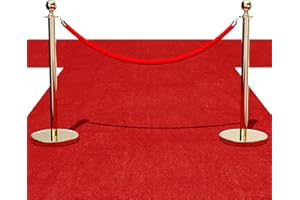 DANRELAX Stainless Steel Stanchion Post, 2 PCS 5FT Red Velvet Rope, Gold Stanchion Post with Ball Top, Hollow Base, Red Carpet Ropes and Poles, Crowd Control Barriers for Party