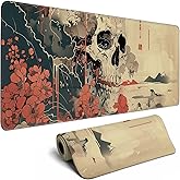 Skull Mouse Pad Japanese Ukiyo-e Mouse Pad XL Anime Big Mouse Pads for Desk Large Gaming for Men Desk Pad with Stitched Edges Non-Slip Large Computer Mat, 31.5x11.8 in