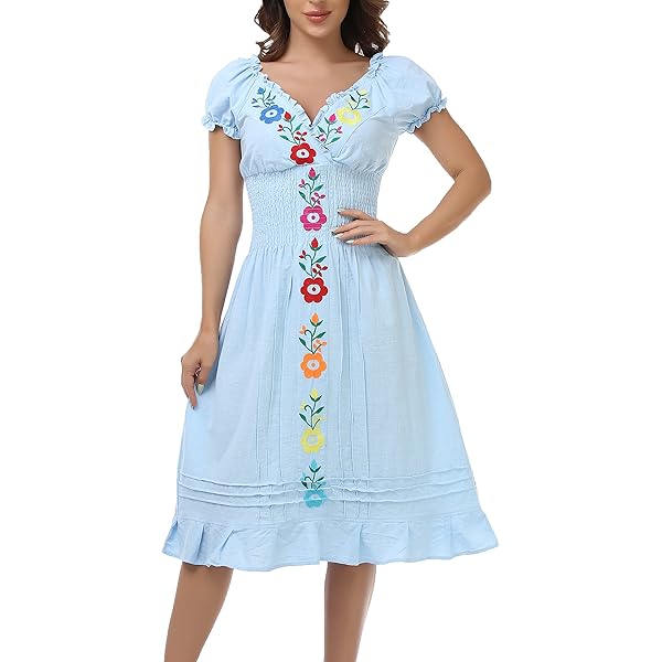 Mexican Dress For Women Plus Size LauraKlein Women's Mexican Embroidered  Mini Dress Boho Short Boho Dress