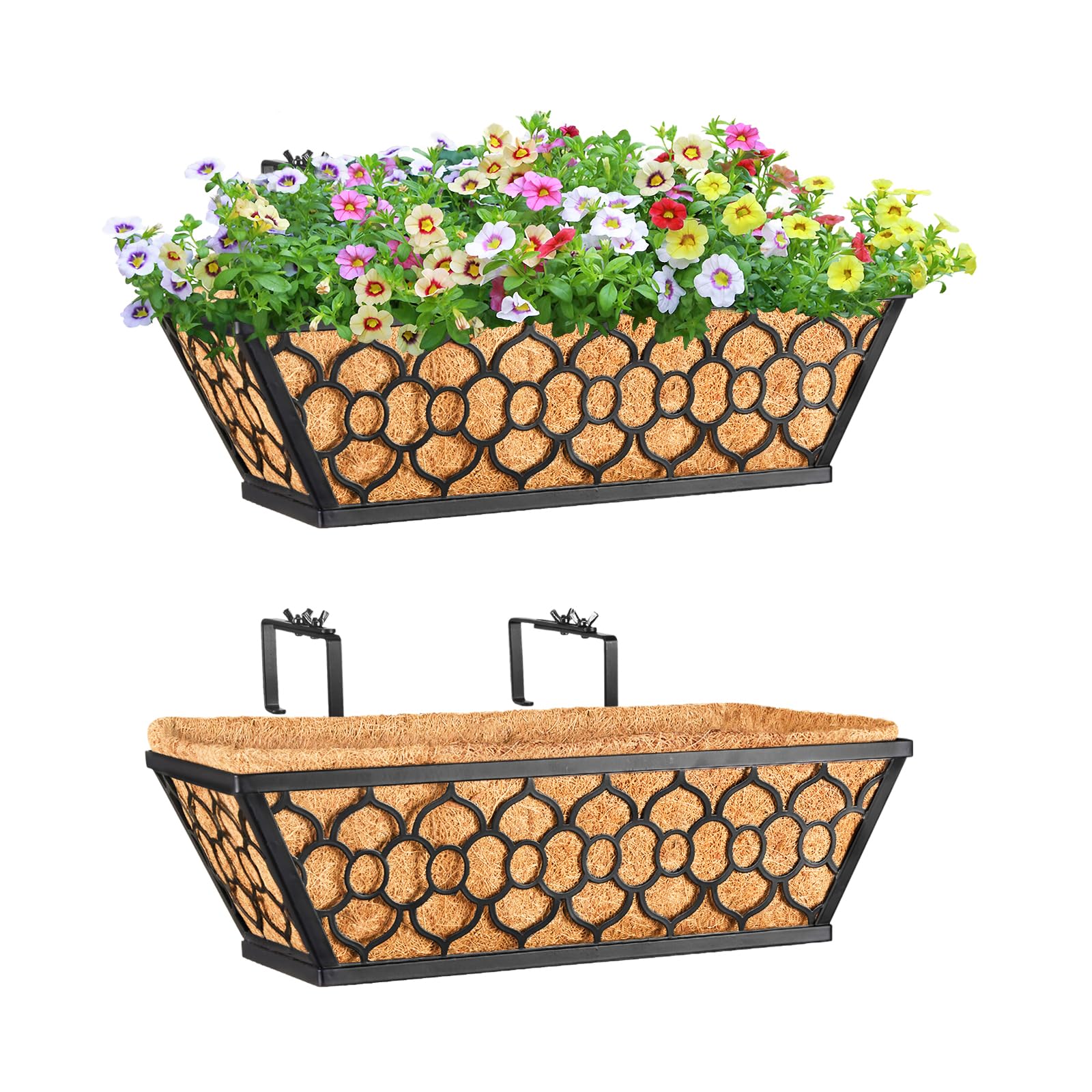 Riare 2 Pack 16 Inch Window Boxes Planters with Coco Liner, Metal Deck