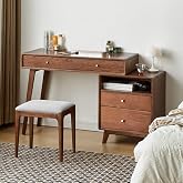 YESWOOD 35''-50'' Extendable Vanity Desk with Dresser, Oak Wood Makeup Table for Girls, Study Desk and Vanity Set for Bedroom, Barthroom, NO Chair